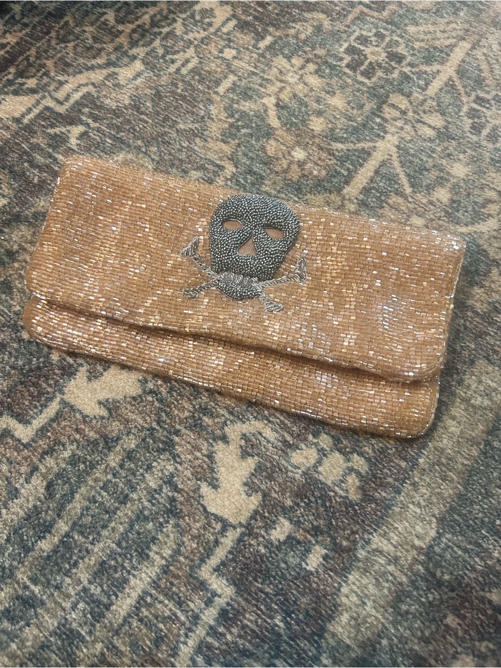 Beaded Clutch with Skull Accent